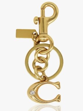 Gold-Tone Charm Keyring with Crystal Accent